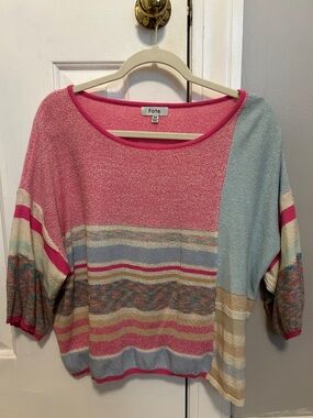 Fate Pink & Light Blue Mixed-Stripe Scoop Neck Sweater